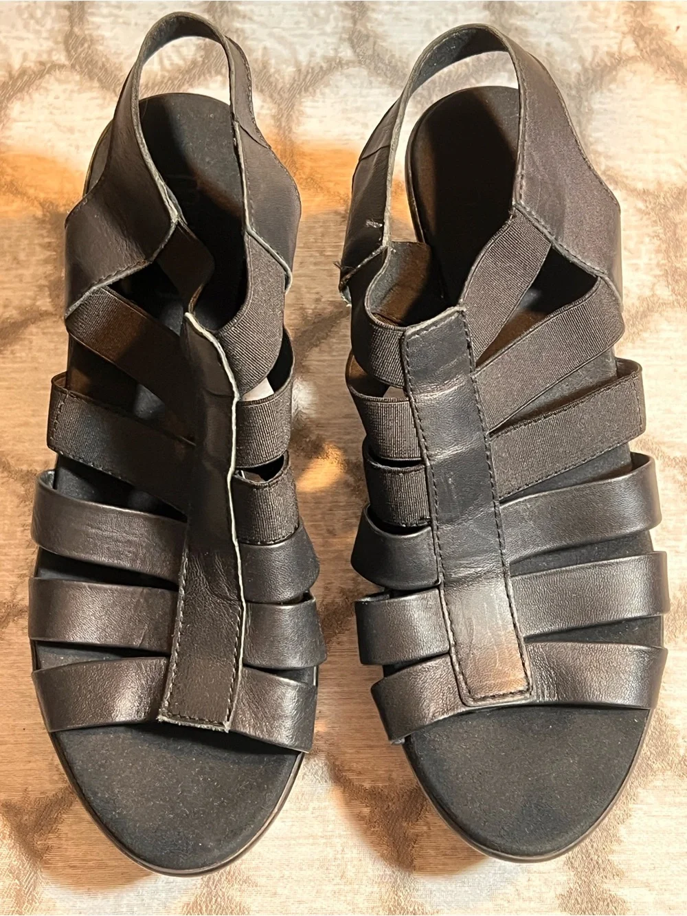 Munro Black Strappy Platform Slingback Sandals